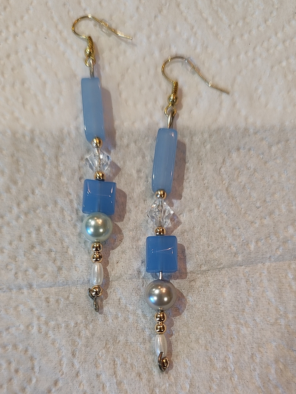 Handcrafted Blue Bead Drop Earrings - Unbranded